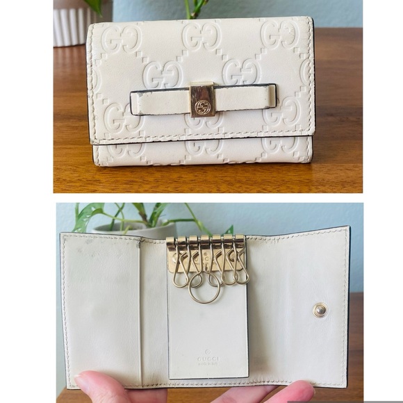 Authentic Gucci 6 Key Holder Card Case Ivory Off White Leather Guccissima GG - Picture 1 of 14